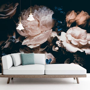 Dark Floral Wallpaper Peony Wallpaper removable floral Mural peel and
