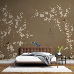 Chinoiserie Bird Wallpaper Mural: Peel and Stick Landscape