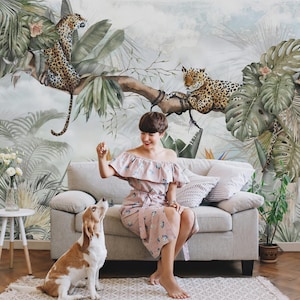 Leopard Jungle Mural: Exotic Peel and Stick Wallpaper
