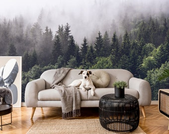 Papel de parede Foggy Forest: mural de parede místico descascável e colante