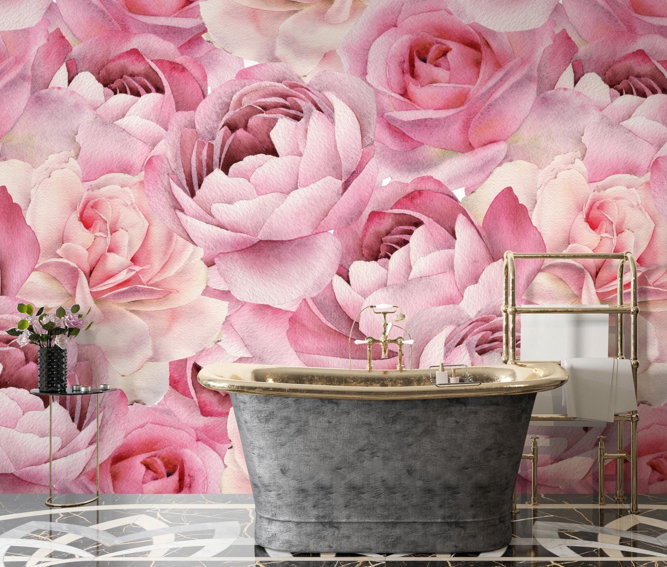 Peony Wallpaper: Watercolor Floral Peel and Stick Mural | Pink Peonies ...