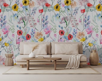 Watercolor Floral Wallpaper: Red Poppy Peel and Stick Mural