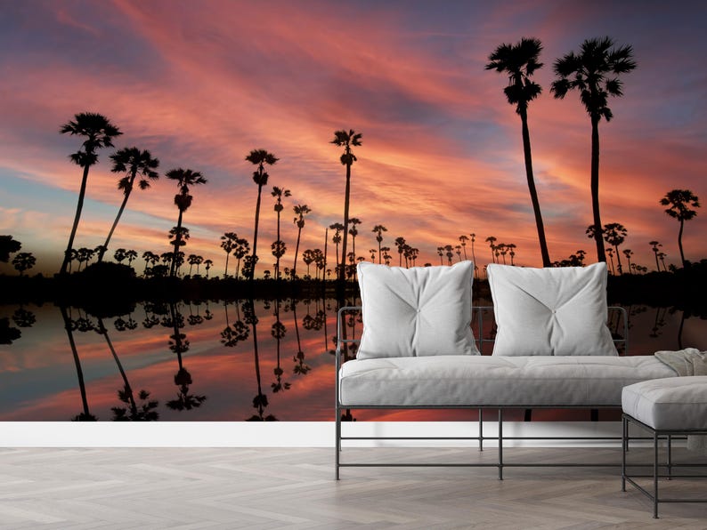 Palm Trees Sunset Wallpaper | Landscape Mural | Exotic Wall Decor ...