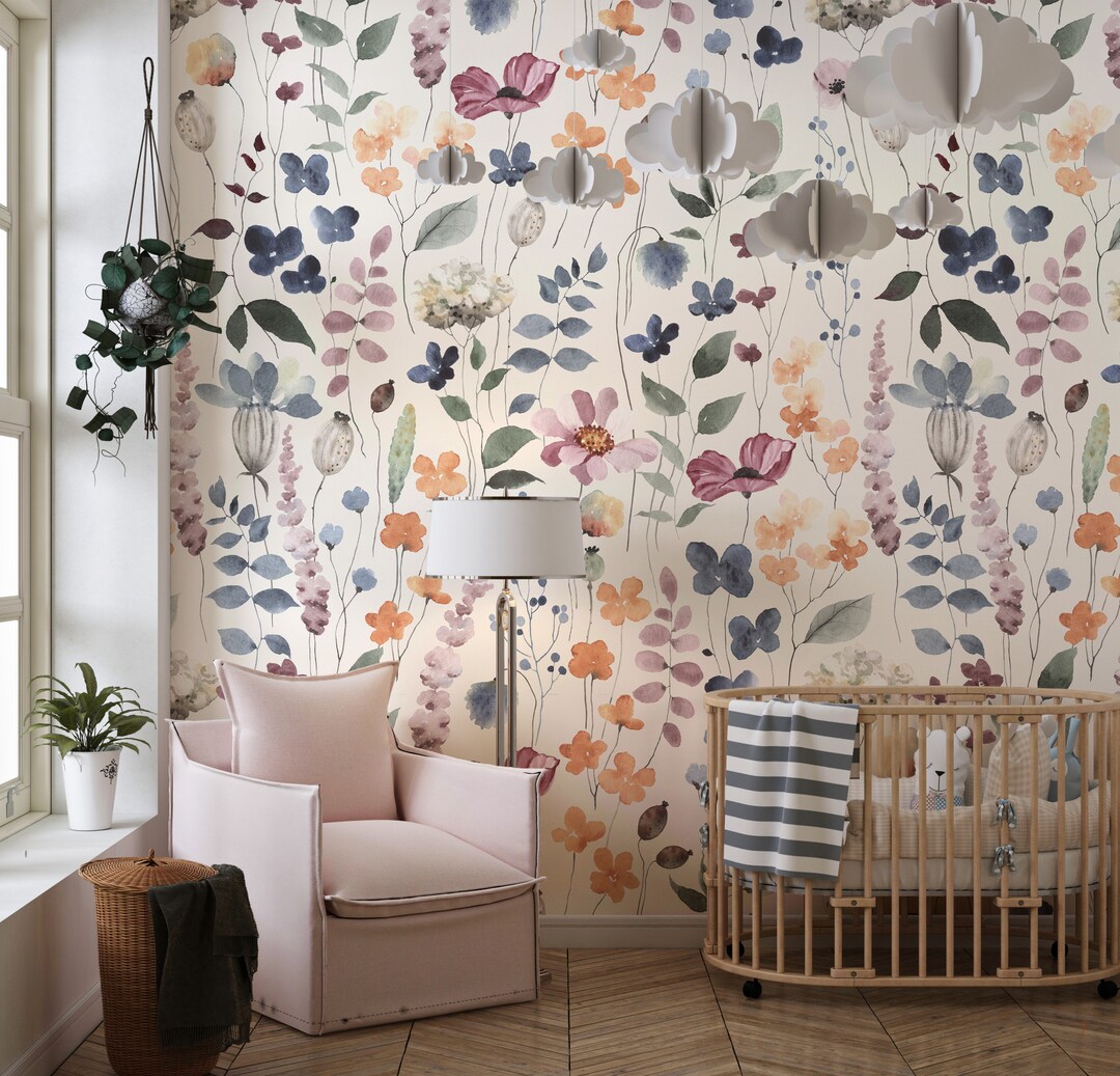 Pastel Floral Wallpaper Wildflower Wallpaper Peel and Stick Removable