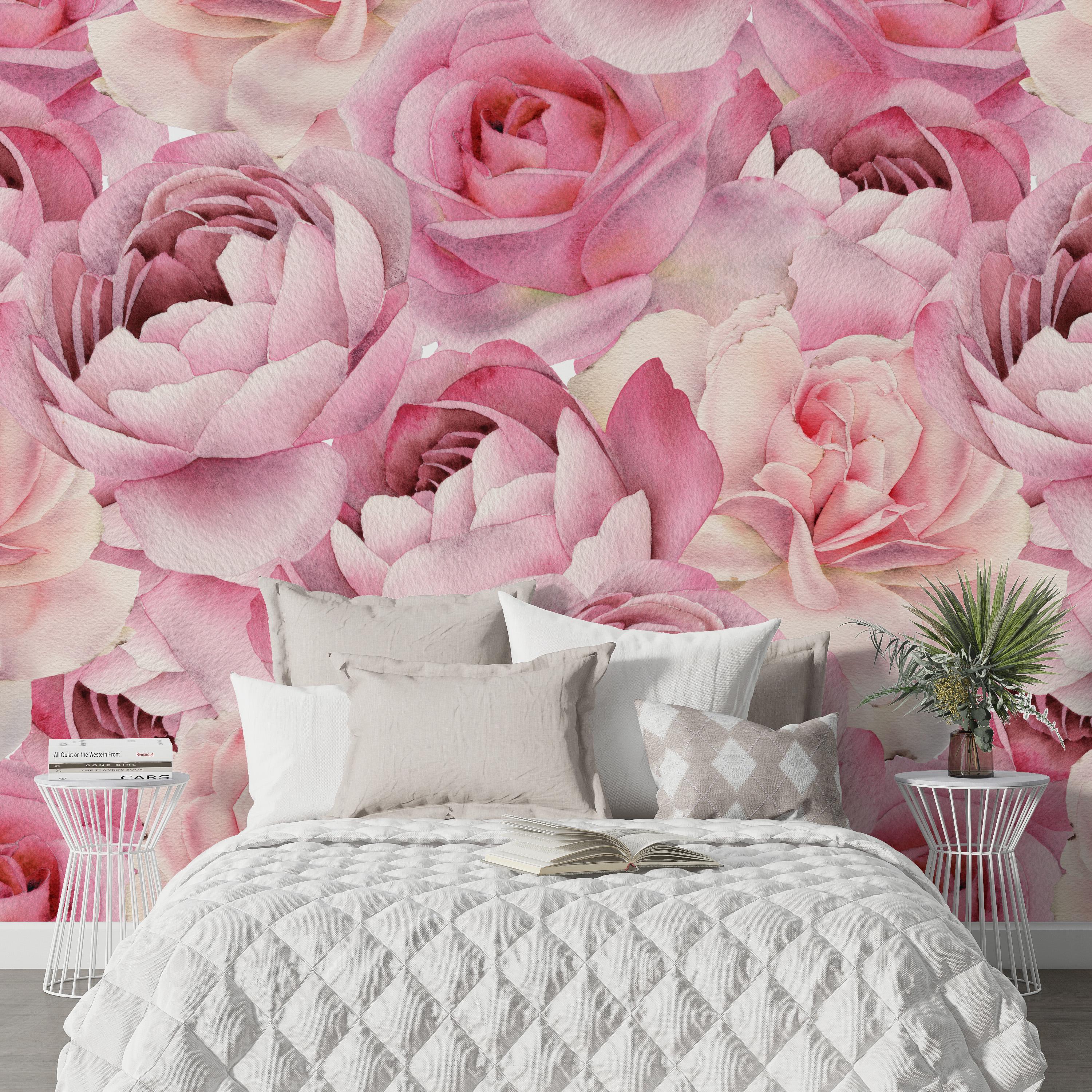 Peony Wallpaper: Watercolor Floral Peel and Stick Mural | Pink Peonies ...