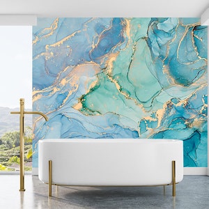 Carta da parati in marmo blu / Stacca e attacca / Murale in marmo / Carta da parati per soggiorno / Decorazione da parete / Art Deco / Decorazione in marmo / Carta da parati astratta