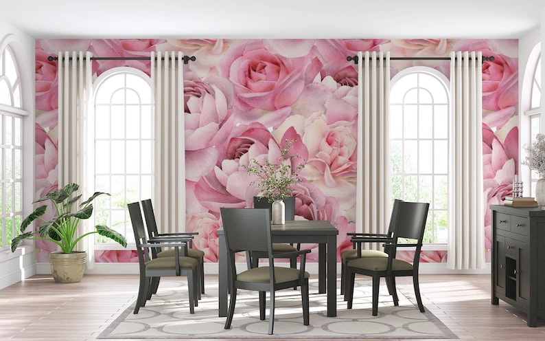 Peony Wallpaper: Watercolor Floral Peel and Stick Mural | Pink Peonies ...
