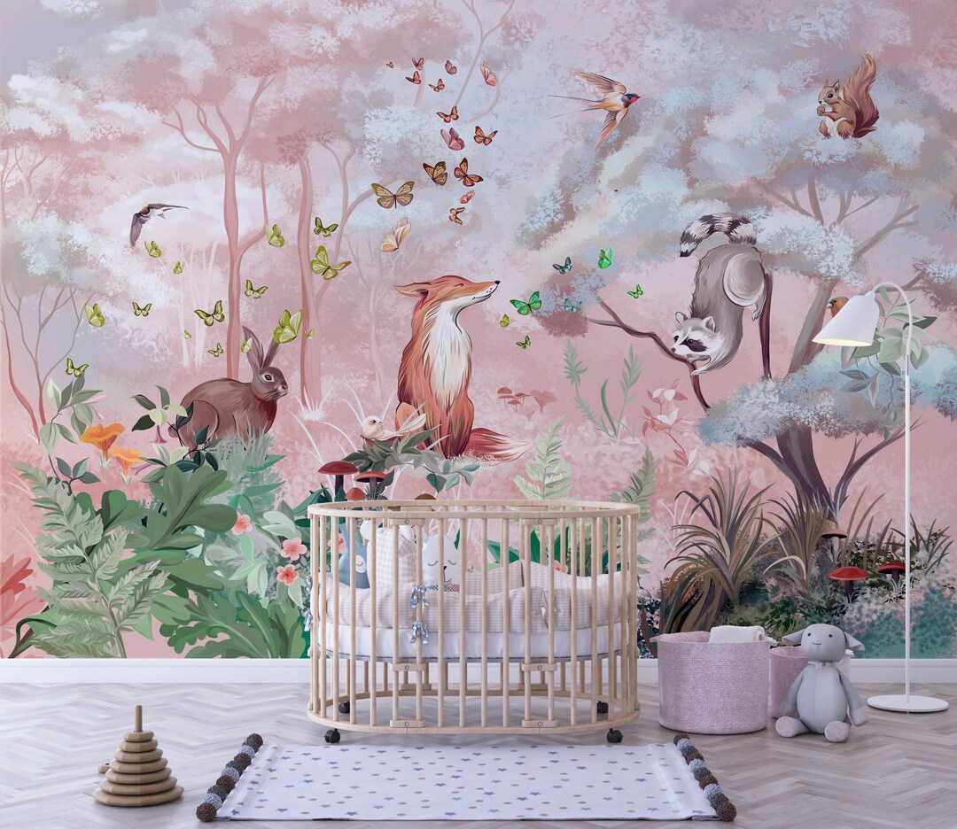 Woodland Animal Mural: Peel and Stick Nursery Wallpaper - Etsy