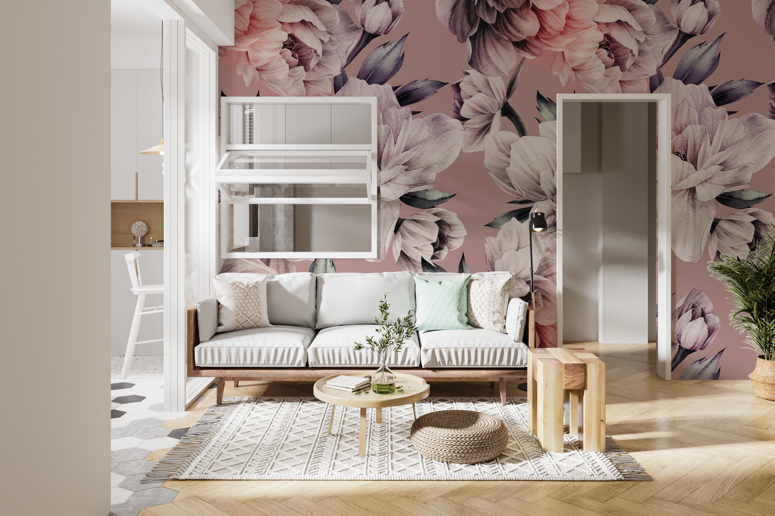 Pink Peony Wallpaper | Watercolor Floral Mural | Art Deco | Floral Peel ...