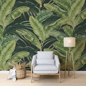 Carta da parati con foglie di banano / Stacca e attacca / Carta da parati Boho / Decorazione da parete / Carta da parati Art Deco / Carta da parati esotica / Murale da parete tropicale