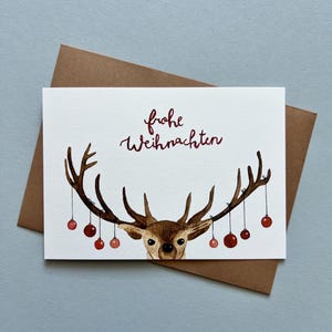Hirsch // tierische Weihnachtspost // Frohe Weihnachten // Hirsch Karte // Rentier//Weihnachtshirsch // lustige Weihnachtskarte