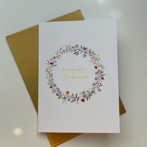 Vouwkaart Gefeliciteerd // Abitur // Examen // Verjaardag // Bruiloft // Bloemenkrans // Huwelijk // Felicitatiekaart