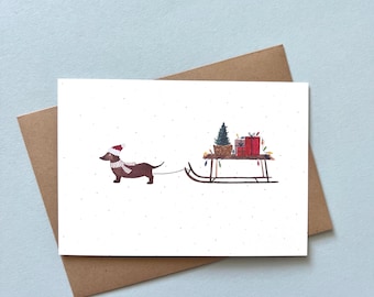 Weihnachtskarte // Dackel // Schlitten // tierische Weihnachten // Weihnachtsdackel // Weihnachtskarte Hund // lustige Weihnachtskarte