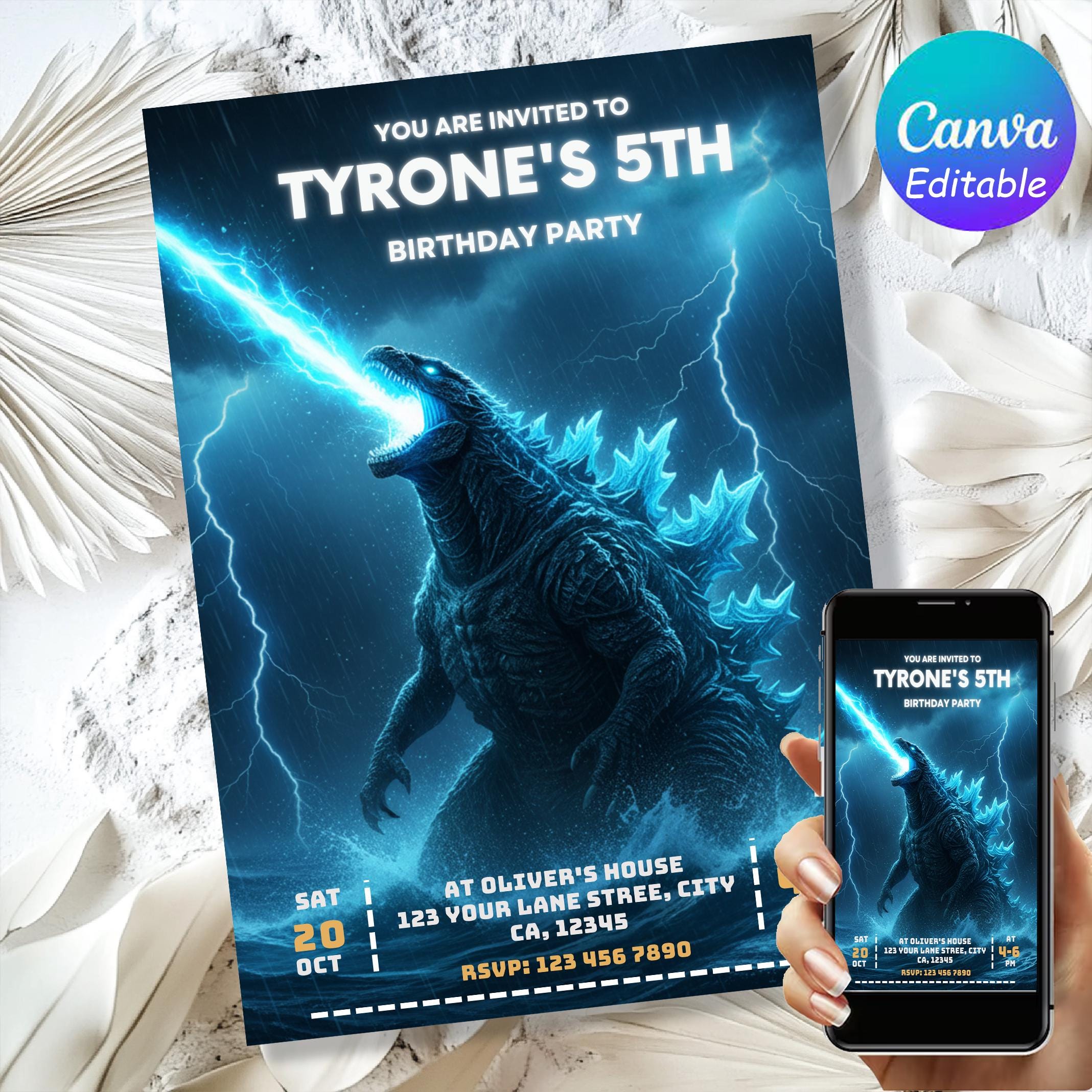 Godzilla Invites Godzilla Birthday Invitation | Monster Birthday Printable Digital ...
