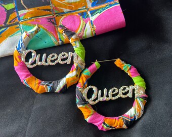 Queen Hoops: Blinged Fabric-Wrapped Bamboo Earrings