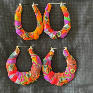 Hand Wrapped Kente Hoop Earrings