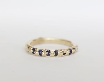 Solid Gold Ring, Eternity Ring, Crown Ring, Gold Sapphire Ring, Handmade Gold Ring, Stackable Ring, Cast Not Set, Gift for Her