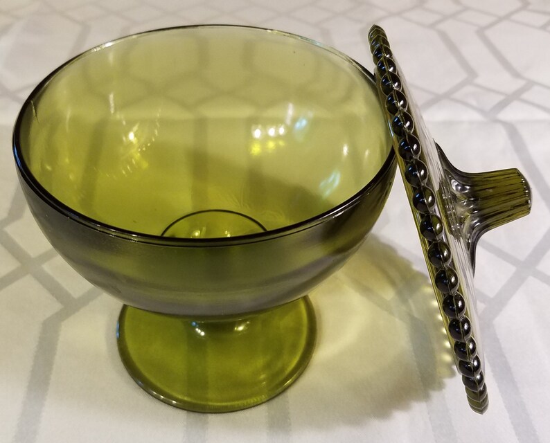 Vintage Olive Green Depression Glass Candy Dish Etsy