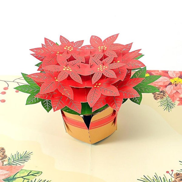 Festive Poinsettia Popup Card | Christmas Card | Christmas Greetings | Merry Christmas | Christmas Gift | 3D Popup Card | Keepsake Card