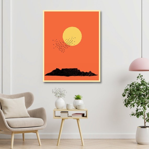 Vibrant Table Mountain Silhouette - South African Digital Print