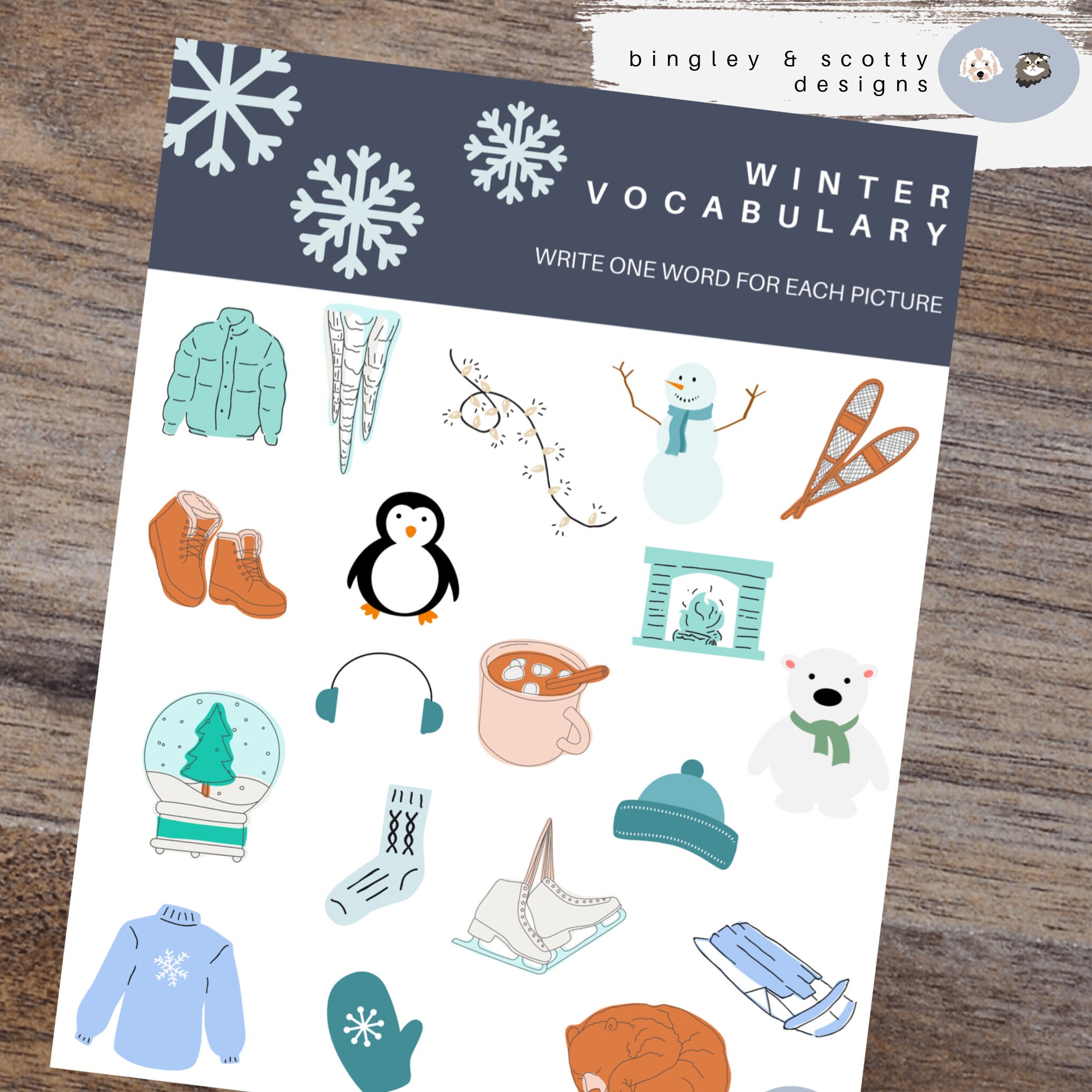 winter vocabulary worksheet preschool worksheet kindergarten etsy