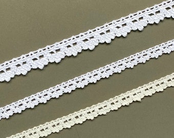 Minimalist scalloped edge cluny cotton crochet lace trim, 3/8" 5/8" 1cm 1.5cm wide, Off white, Ivory