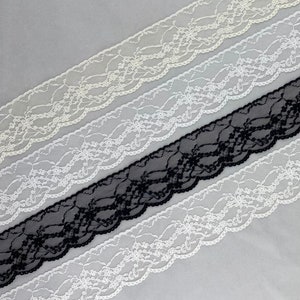 Nylon Raschelspitze mit doppeltem Bogenrand, 5 cm breit, nicht dehnbar, schwarz, creme, elfenbeinfarben und weiß