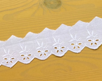 White boho scalloped cotton eyelet lace trim, 1 7/8" 4.7cm wide, Broderie Anglaise