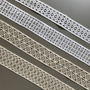 Circle Polyester Venice Lace Trim, 1&quot; 1 1/4&quot; 1 5/16&quot; 1 7/16&quot; Wide, Insertion Lace, Guipure Lace, Chemical Lace, Beige, White