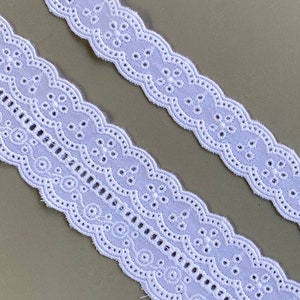 Antieke geometrische dubbele geschulpte rand katoenen veterrand, 7/8" 1 1/2" (1,9 cm 3,8 cm), broderie anglaise, wit