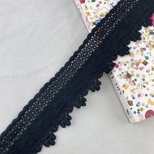 Black circle scalloped edge cotton eyelet lace trim, 2&quot; wide, Broderie Anglaise