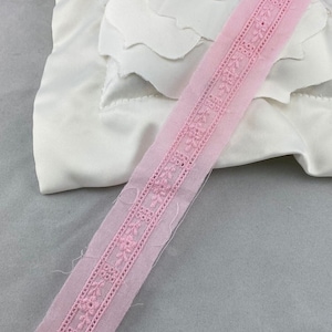 Floral cotton eyelet lace trim, 1&quot; 2.5 cm wide, Entredeux lace, Broderie Anglaise, Pink
