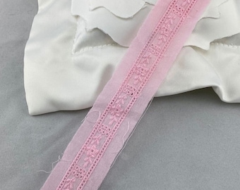 Bordure fleurie en dentelle à oeillets en coton, 2,5 cm de large, dentelle entredeux, Broderie Anglaise, Rose