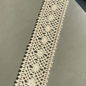 Antique Picot Edge Insertion Cotton Cluny Crochet Lace Trim, 1 1/8&quot; wide, Beige