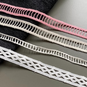 Leiter Baumwolle Einfügen Venedig Spitzenbesatz, 1 cm 1,9 cm breit, Guipure-Spitze, Chemische Spitze, Beige, Rosa, Geometrisches Spitzenband