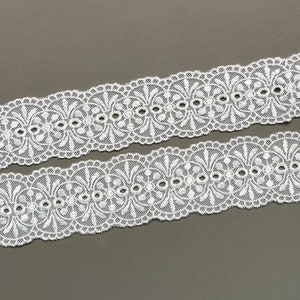 Ivory victorian galloon beading embroidered tulle lace trim, Rayon, 1 3/4&quot; 1 15/16&quot; 4.5cm 4.8cm wide, Bridal lace trim, Lace veil