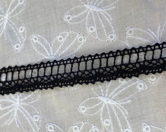 Black ladder picot edge cotton cluny lace trim, 5/8" 1.6cm wide, torchon lace, crochet lace, heirloom lace