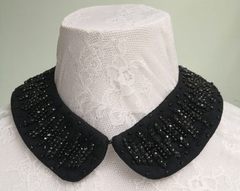 Black beaded collar necklace with rhinestones, detachable collar, false collar, fake collar, women collar