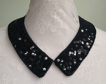 Black beaded collar necklace with sequins, detachable collar, false collar, fake collar, women collar