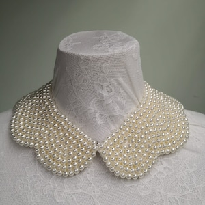 Cream beaded collar necklace with faux pearls, detachable collar, false collar, fake collar, women collar