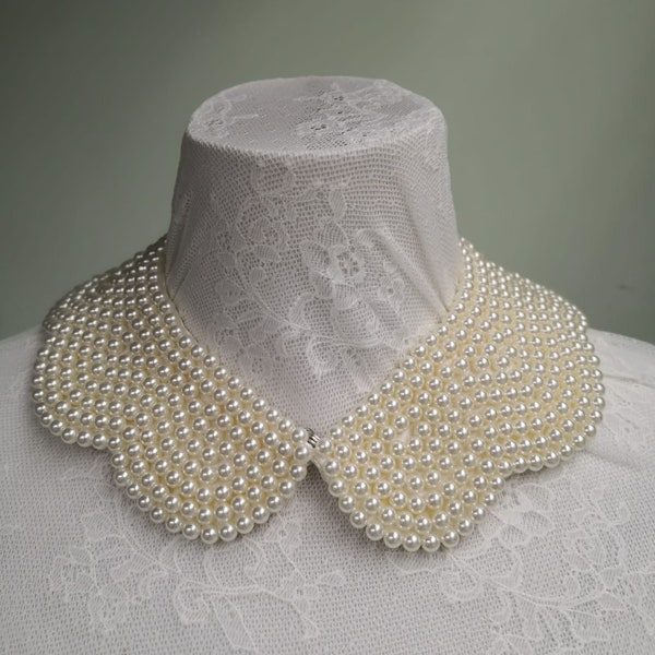 Cream beaded collar necklace with faux pearls, detachable collar, false collar, fake collar, women collar