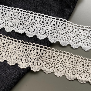 Vintage floral scallop cotton venice lace trim, 2 3/8&quot; (6 cm) Wide, Beige, Ivory, Guipure Lace, Chemical Lace