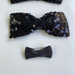 Black sequin bow tie brooch pin, Various size