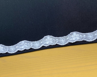 Vintage witte bloem geschulpte rand geborduurde tule kant trim, Rayon, 3/4" 2cm breed, Bruids kant trim, Lace sluier