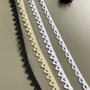 Zick-Zack-Kante Cluny Baumwolle Häkelspitze, 3/8 &quot;1/2&quot; 1 cm 1,2 cm breit, Weiß, Schwarz, Beige, Weiß, Elfenbein, Dreieck Spitze
