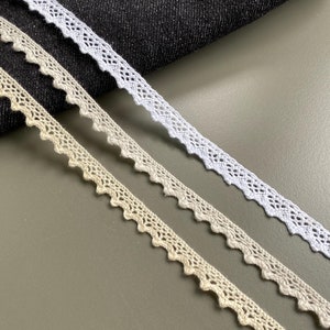 Ribete de encaje de ganchillo de algodón cluny con borde festoneado simple, 5/16&quot; 3/8&quot; 0,8 cm 1 cm de ancho, beige, blanco