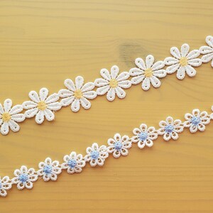 Guarnição de renda venosa de poliéster floral em dois tons, 11/16 "1" 1,8 cm 2,5 cm de largura, azul, amarelo, renda guipura, renda química