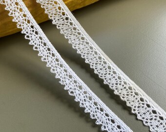 Geometric cotton edging cluny lace trim, 1/2" 5/8" (1.3 cm 1.5 cm) wide, Off White, White, Crochet lace, Torchon lace, Lace edge