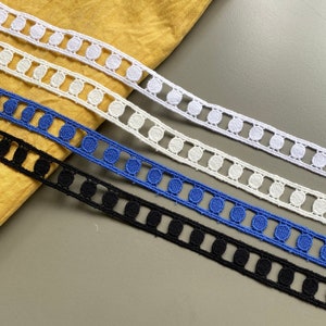 Circle insertion cotton venice lace trim, 9/16&quot; 1.5 cm wide, Guipure Lace, Chemical Lace, Black, Blue, Ivory, White