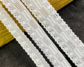 Retro boho broderie anglaise katoenen oogje kant trim, 3/4" 1 1/16" 1 7/16" 1,9 cm 2,7 cm 3,7 cm breed, gebroken wit